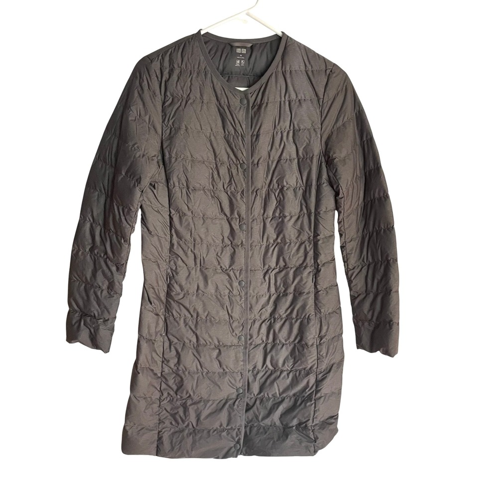 Uniqlo Womens Ultra Light Down Compact Coat Sz XS Grey‎ Snap Up Packable Jacket